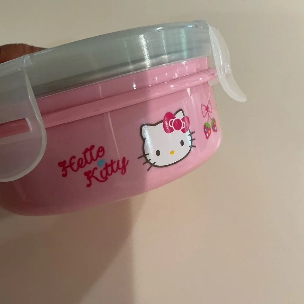 Sanrio Hello Kitty Stainless Steel Bowl with Lid with Mini Spoons in Pink
